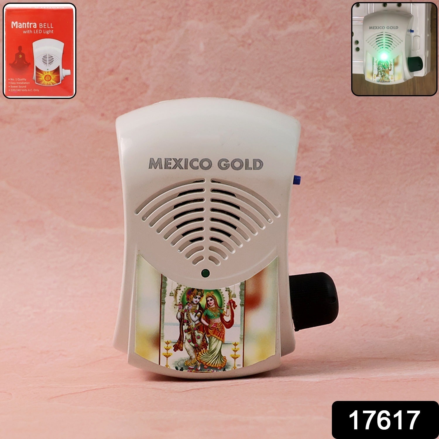 Electric mantra bell showing power plug for AC 220V