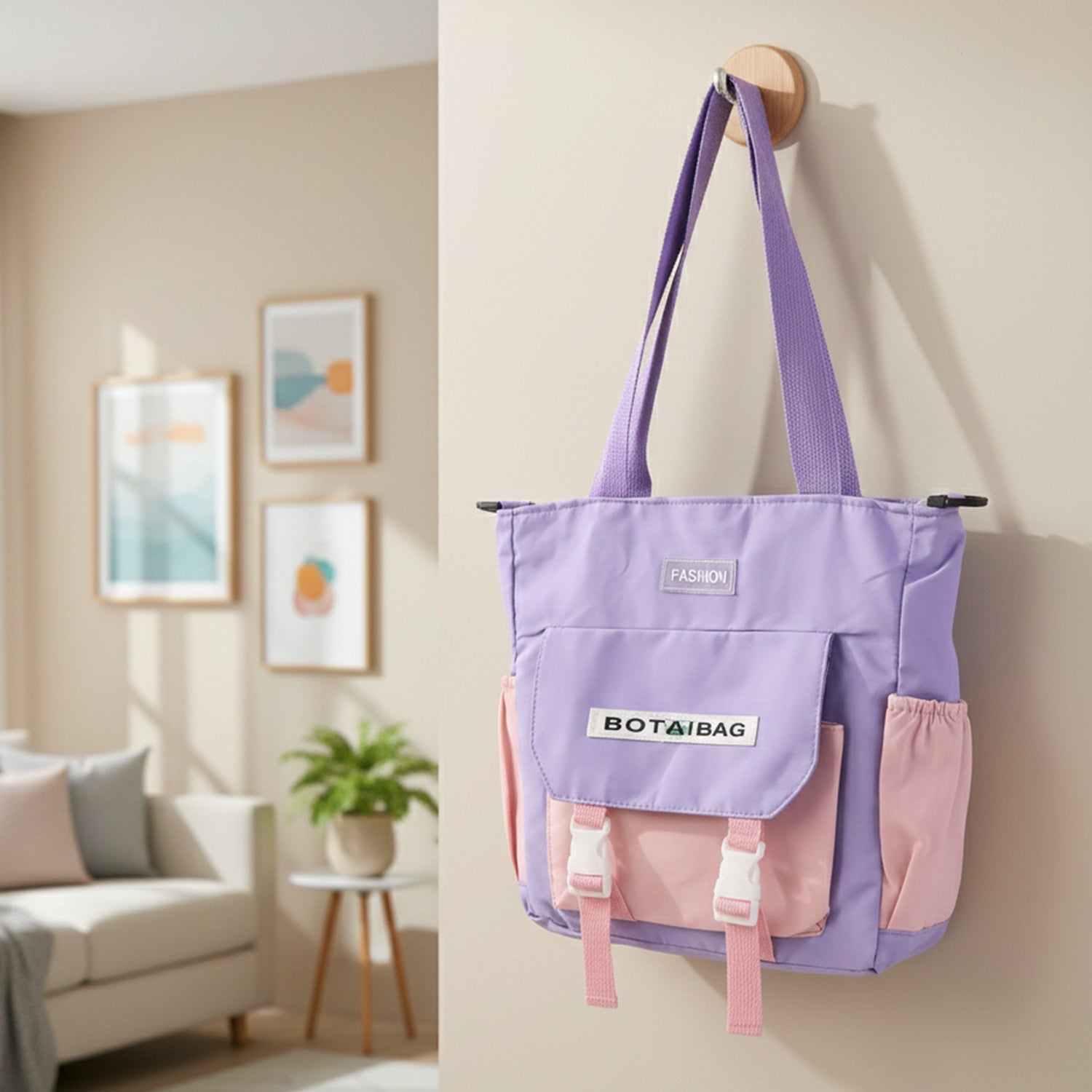Multi-Pocket Shoulder Tote Bag front view showing pockets and design