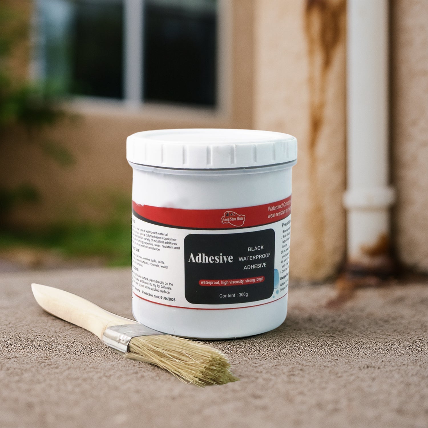 Black adhesive paste applied on cracked surface for waterproof sealing