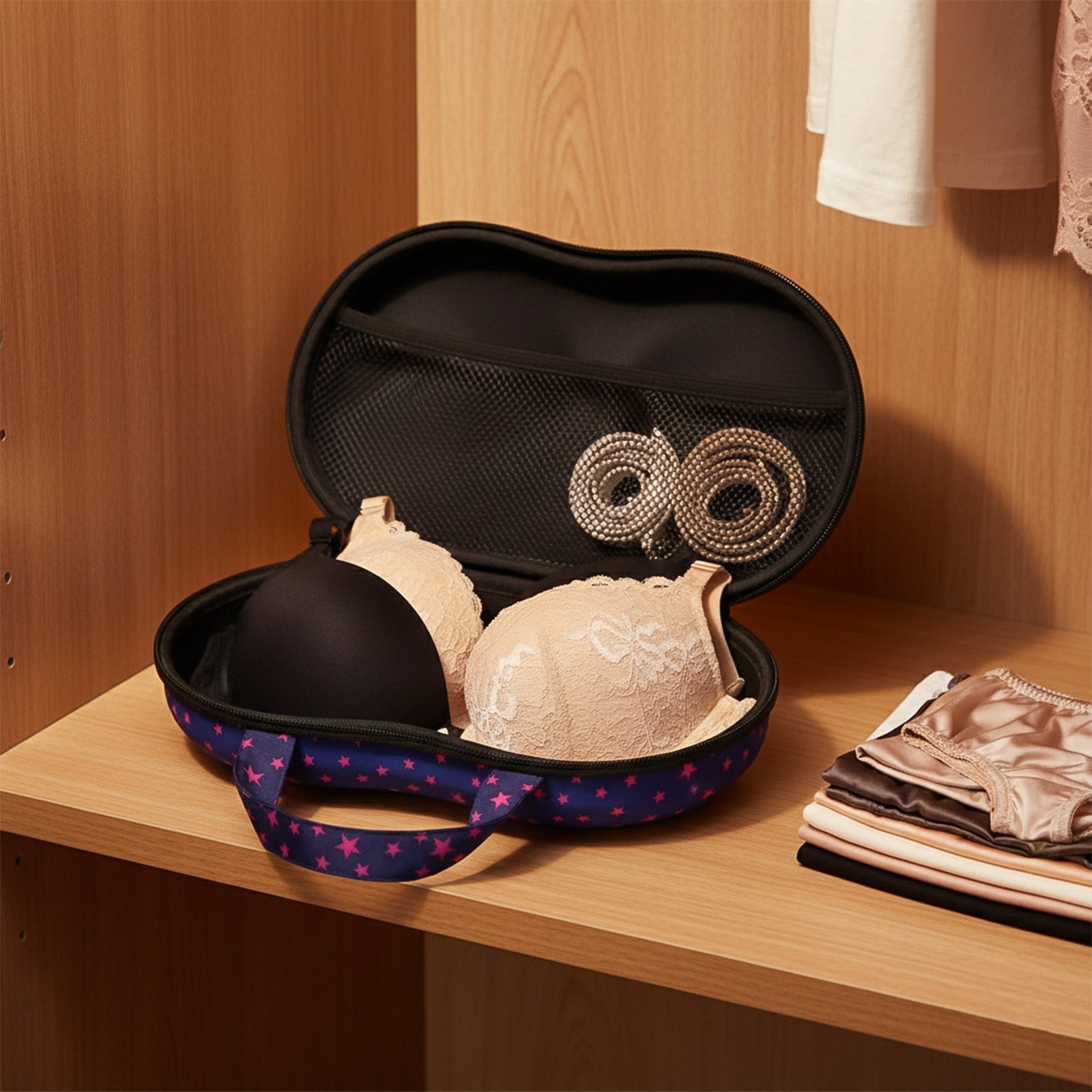 Bra organizer travel case with easy carry handle