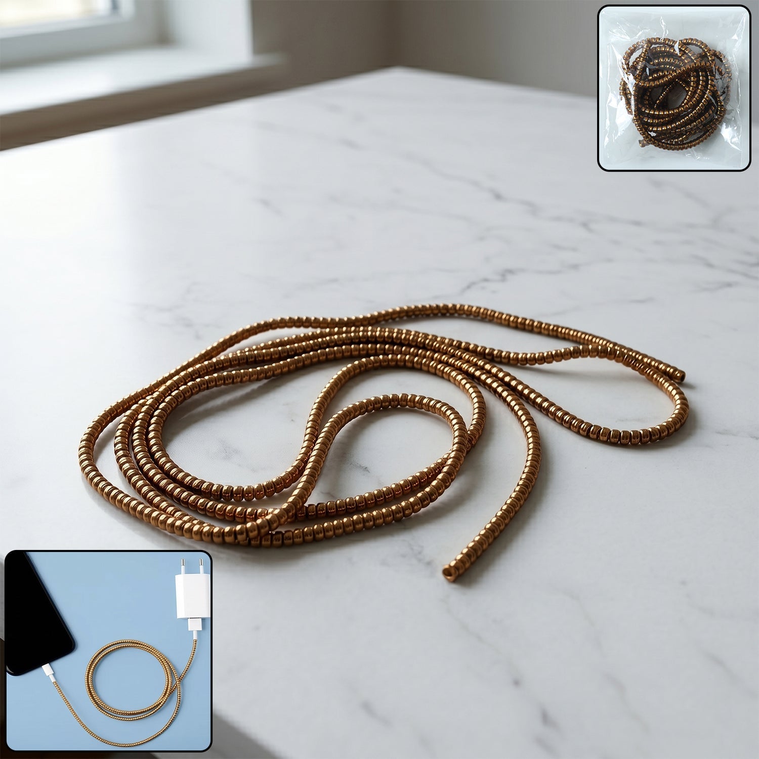Brown spiral cable protector sleeve providing durable cable protection