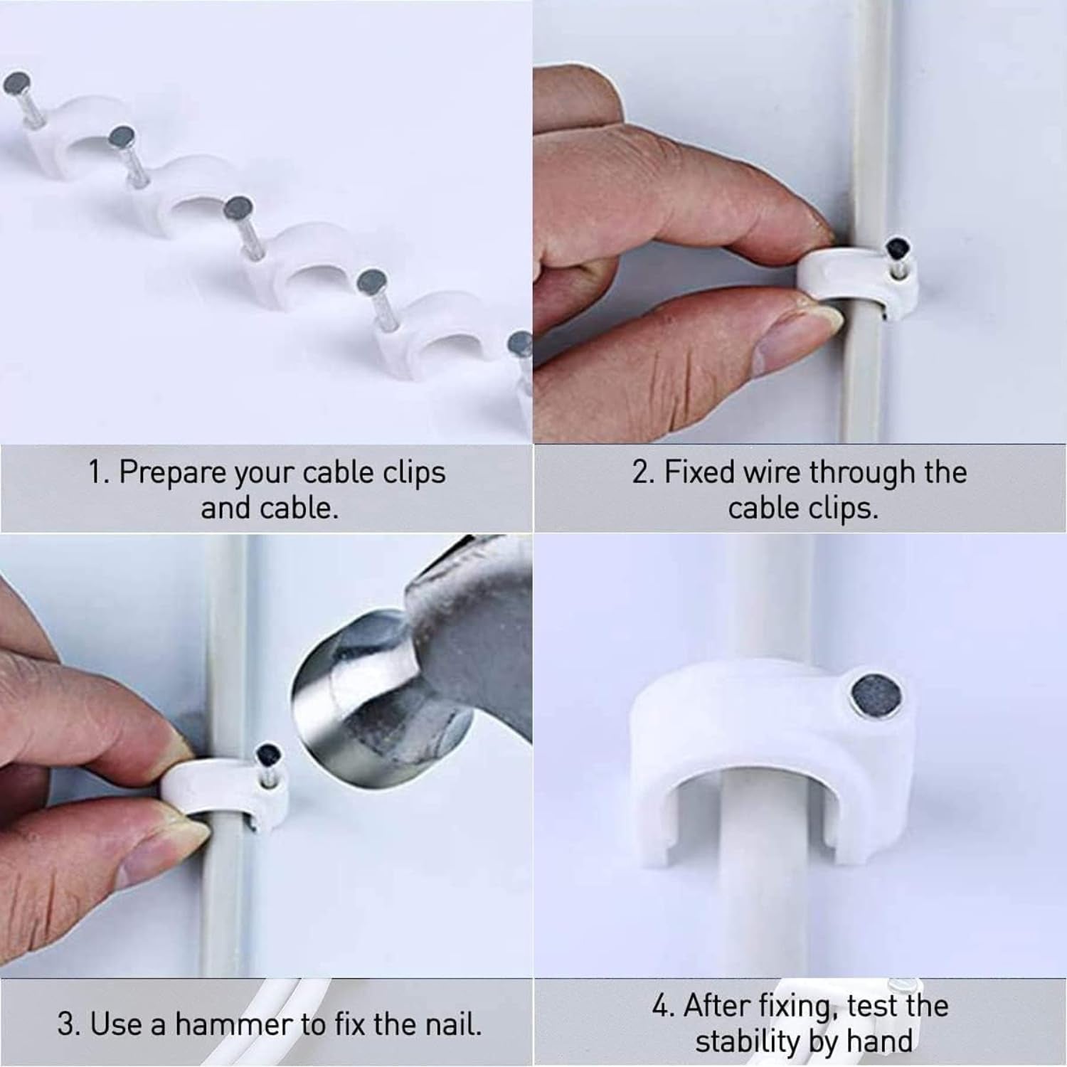 Wall mounting cable organizer clips for indoor and outdoor use