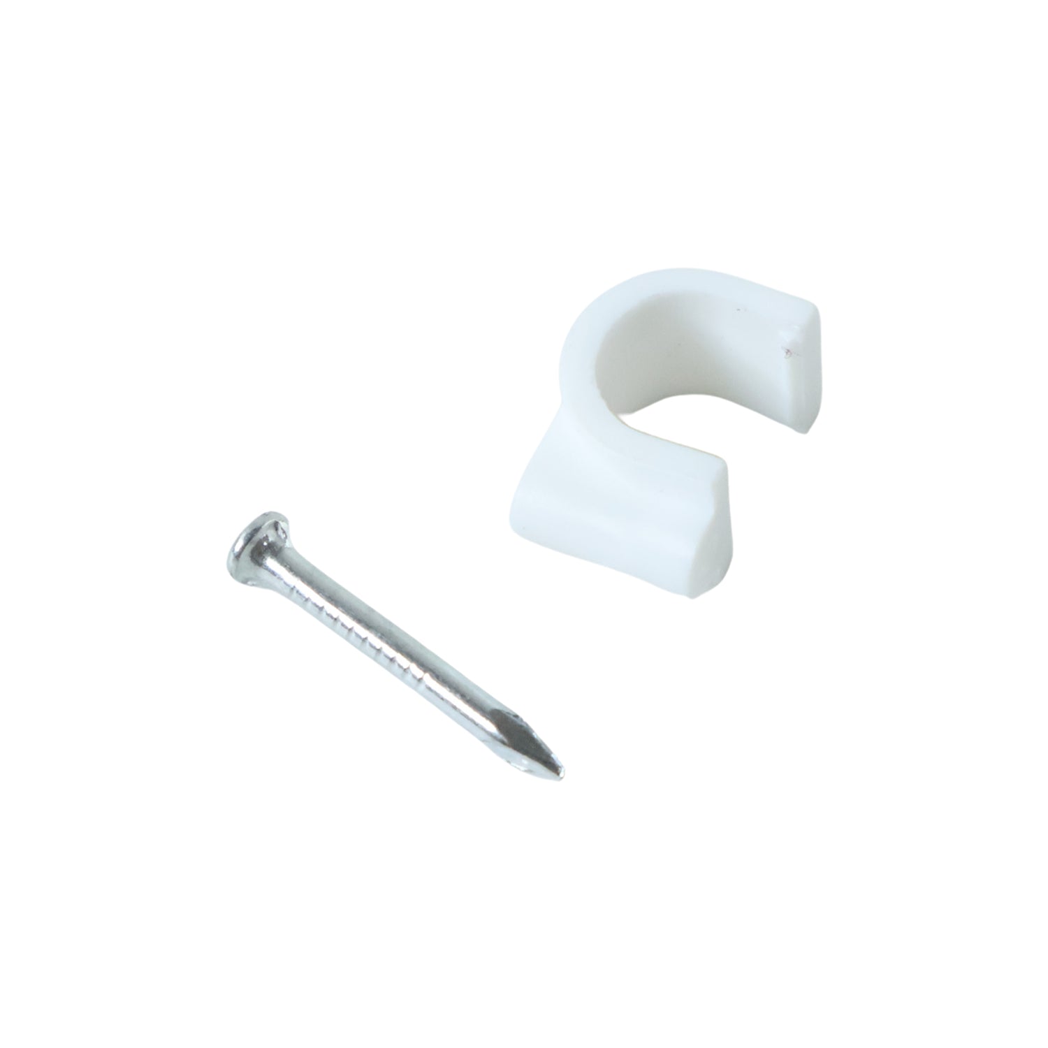 Electrical wire clip nails in durable plastic with steel fixings