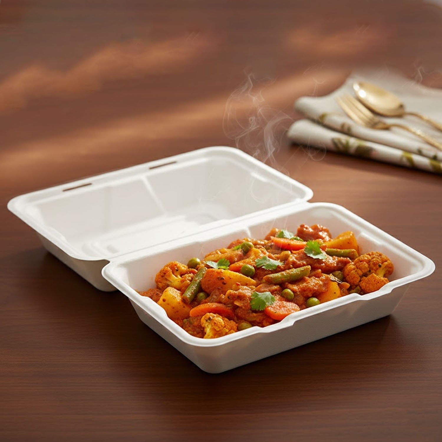 Disposable food box suitable for meals and snacks