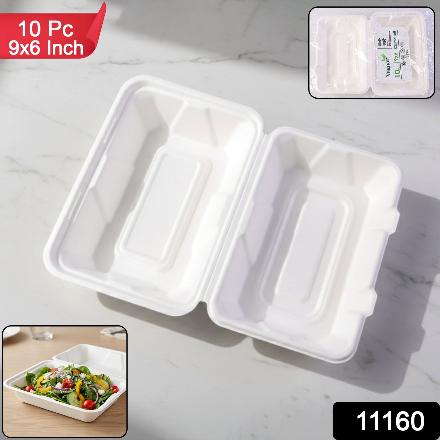 Pack of 10 compostable food containers from bagasse
