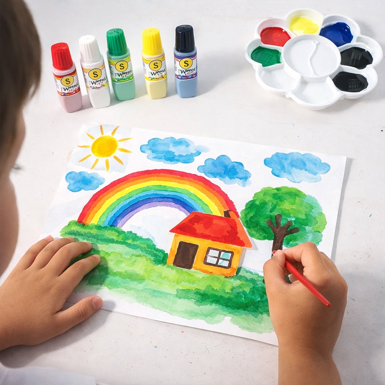 Watercolour paint set for kids with mixing palette and brush