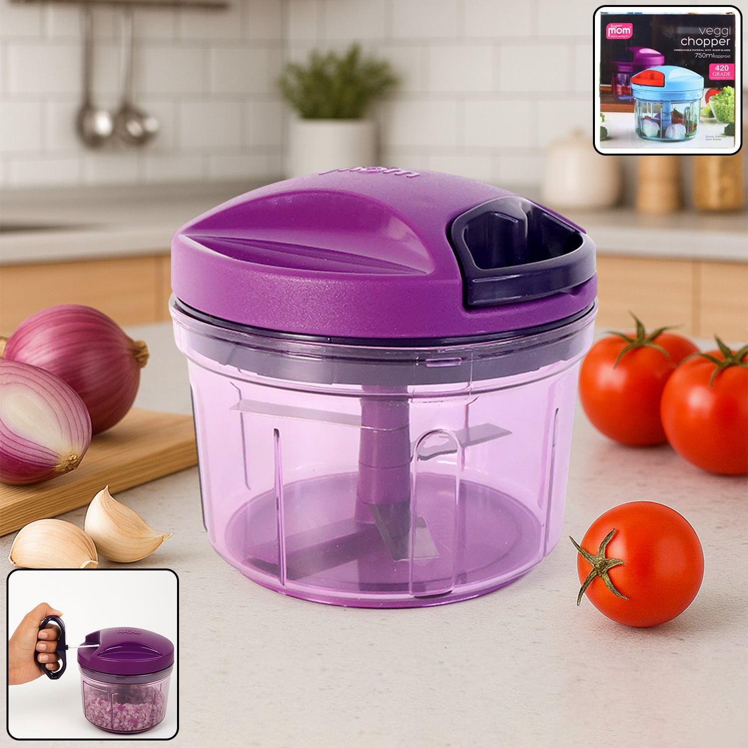 Supermom vegetable chopper 750ml with pull string mechanism