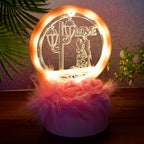 Romantic Round Love Couple Decorative Showpiece with LED light and pink base