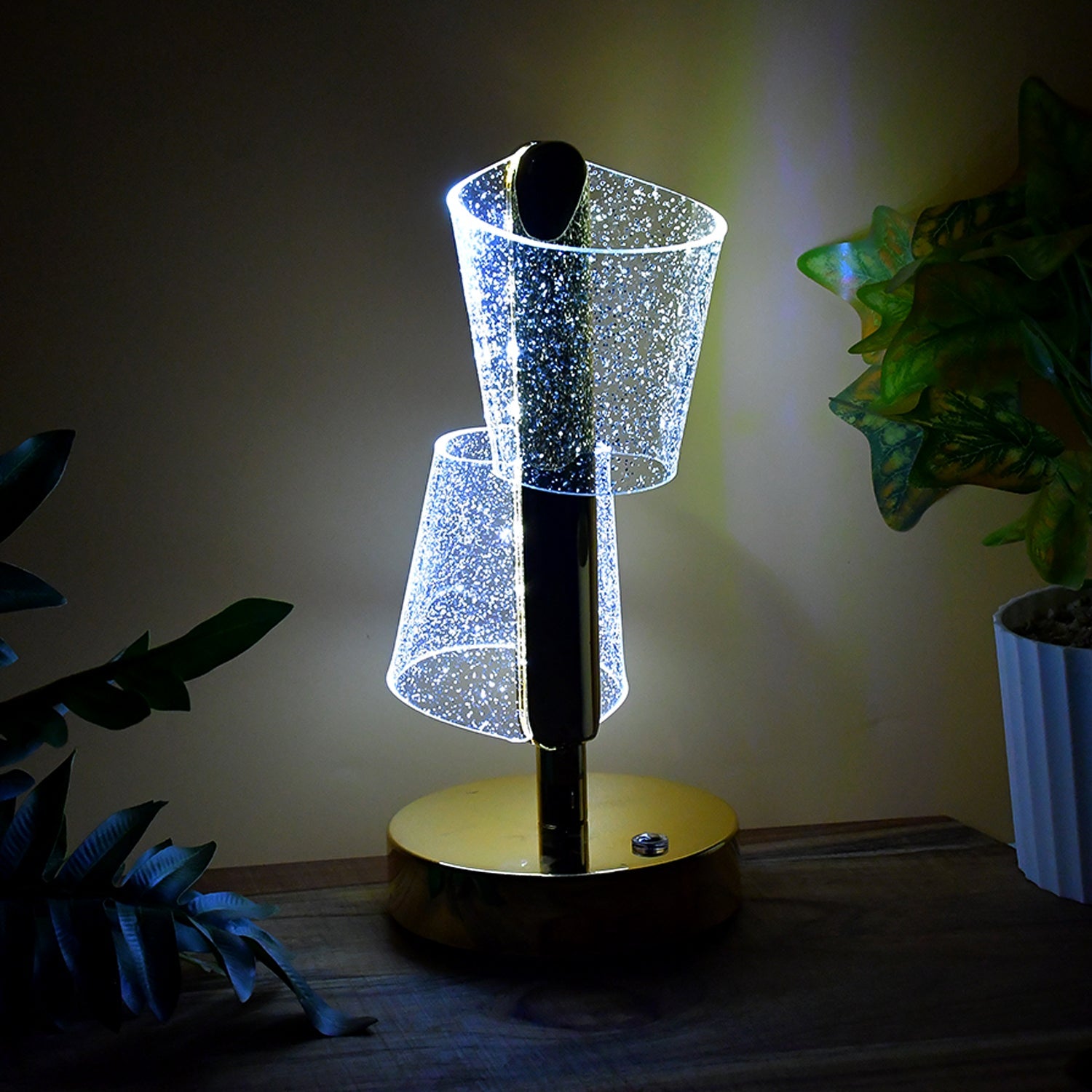 Decorative crystal effect dual shades lamp with warm LED light for living room