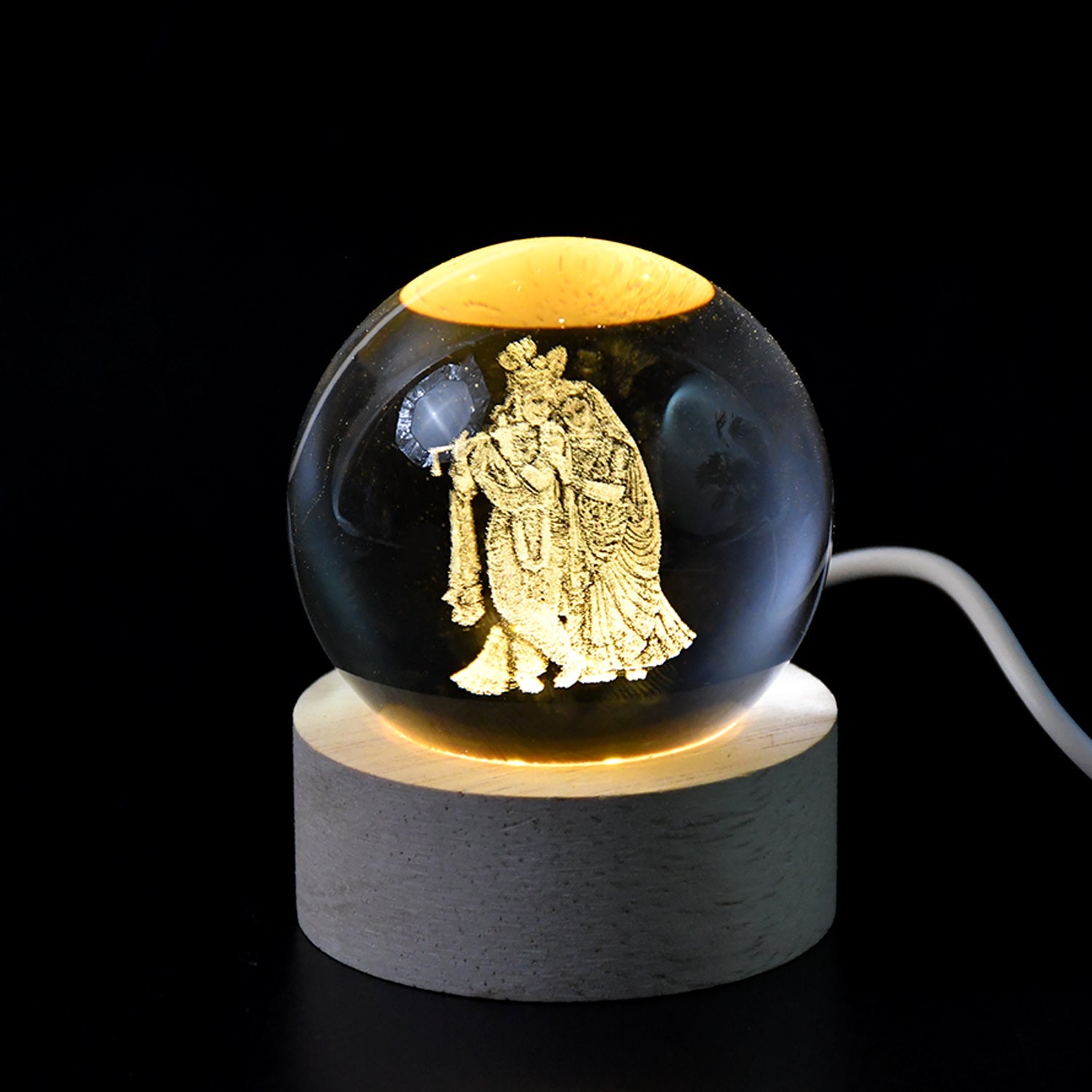 Aesthetic view of the Radha Krishna 3D crystal lamp as spiritual home decor.