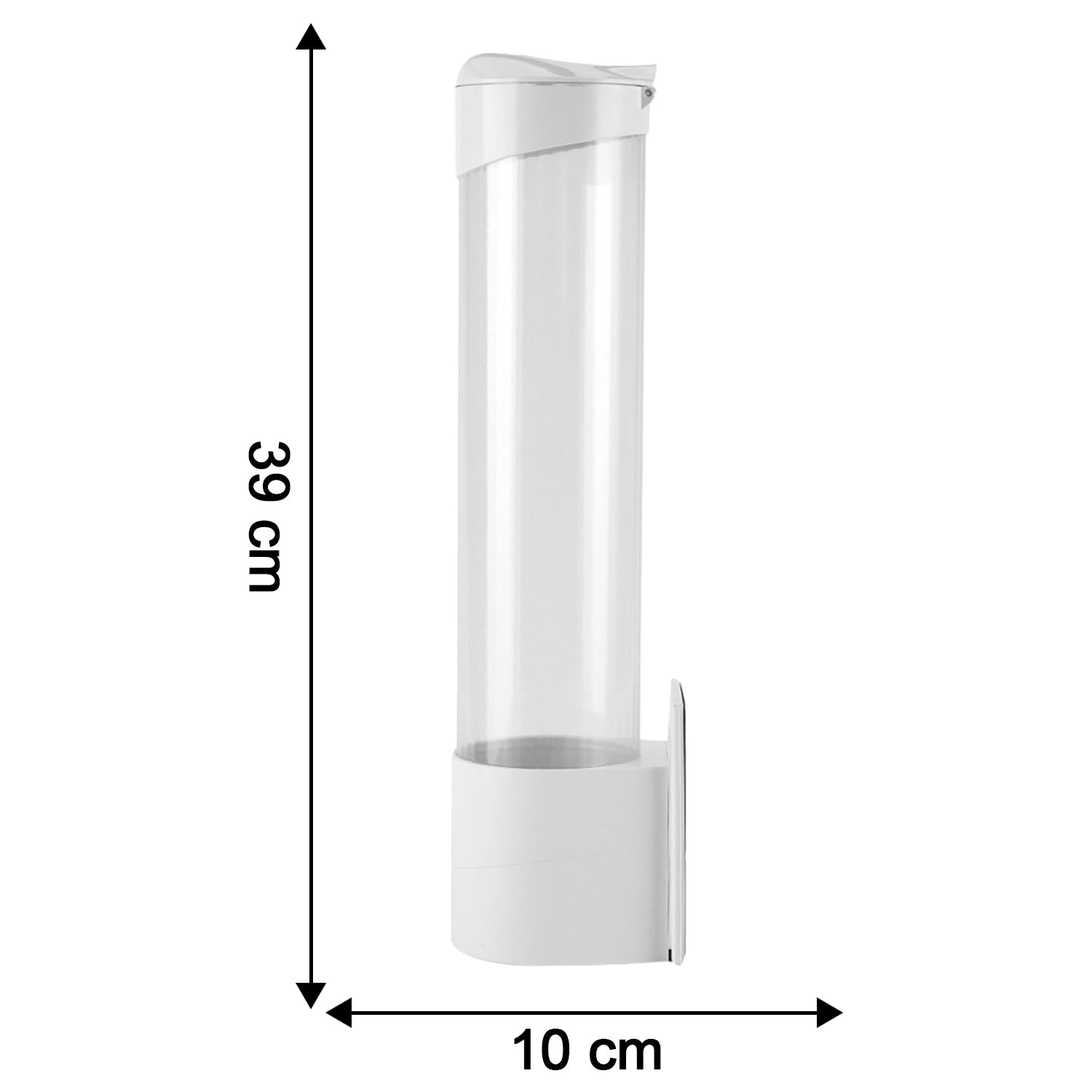 Dimensions view of wall-mounted paper cup dispenser