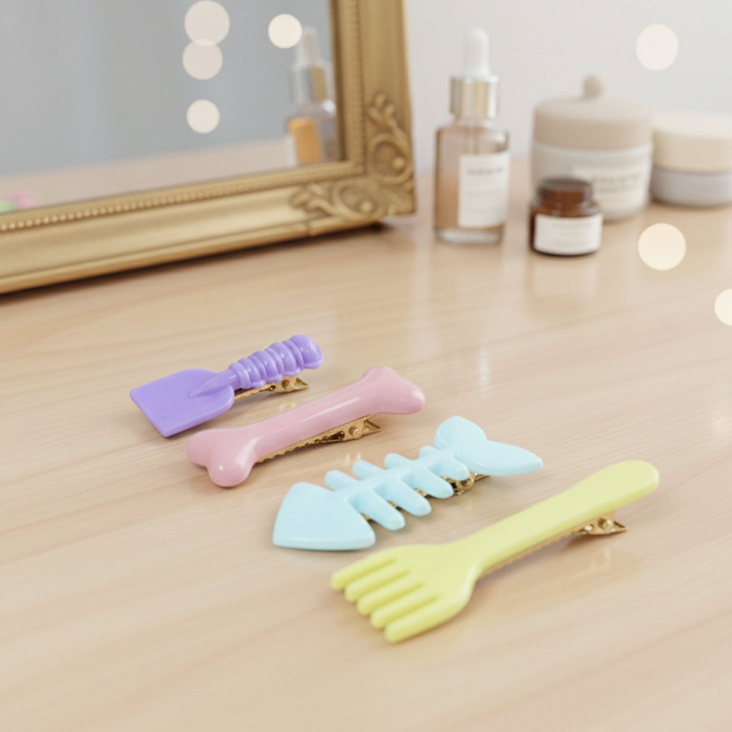 Trendy food shape hair clips styled in a fashionable look