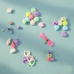 Jewellery making kit for kids featuring vibrant beads and flexible string in tray
