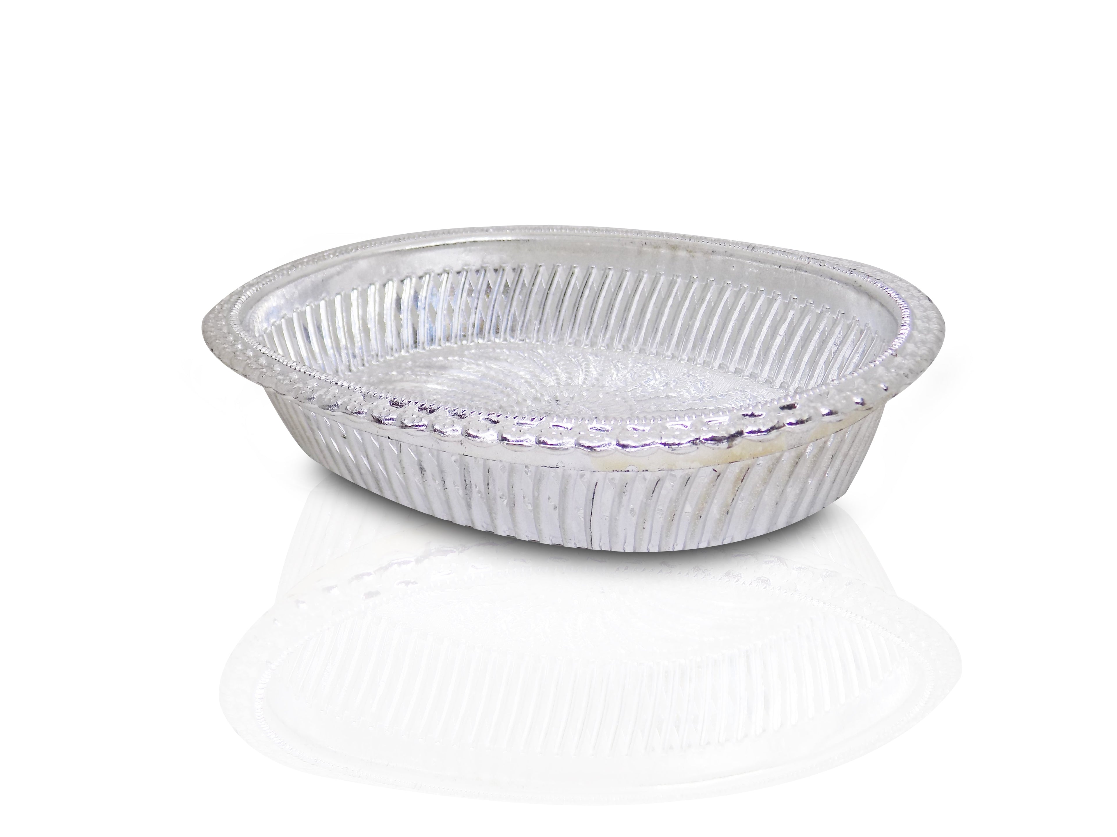 Side view of a shining silver gift tray, perfect for festive occasions.