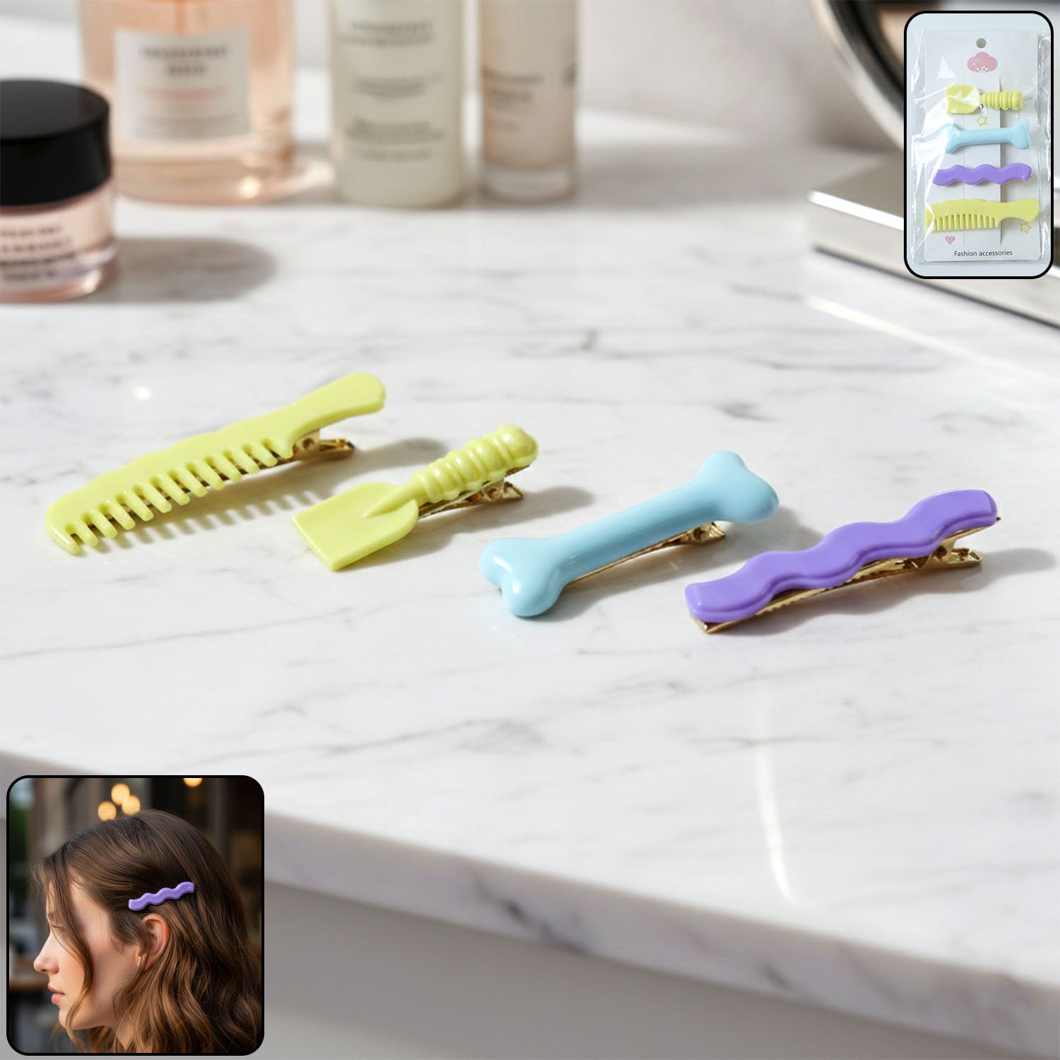 Set of 4 alligator hair clips for girls and women in decorative design