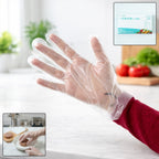 Transparent disposable plastic hand gloves for food and cleaning tasks