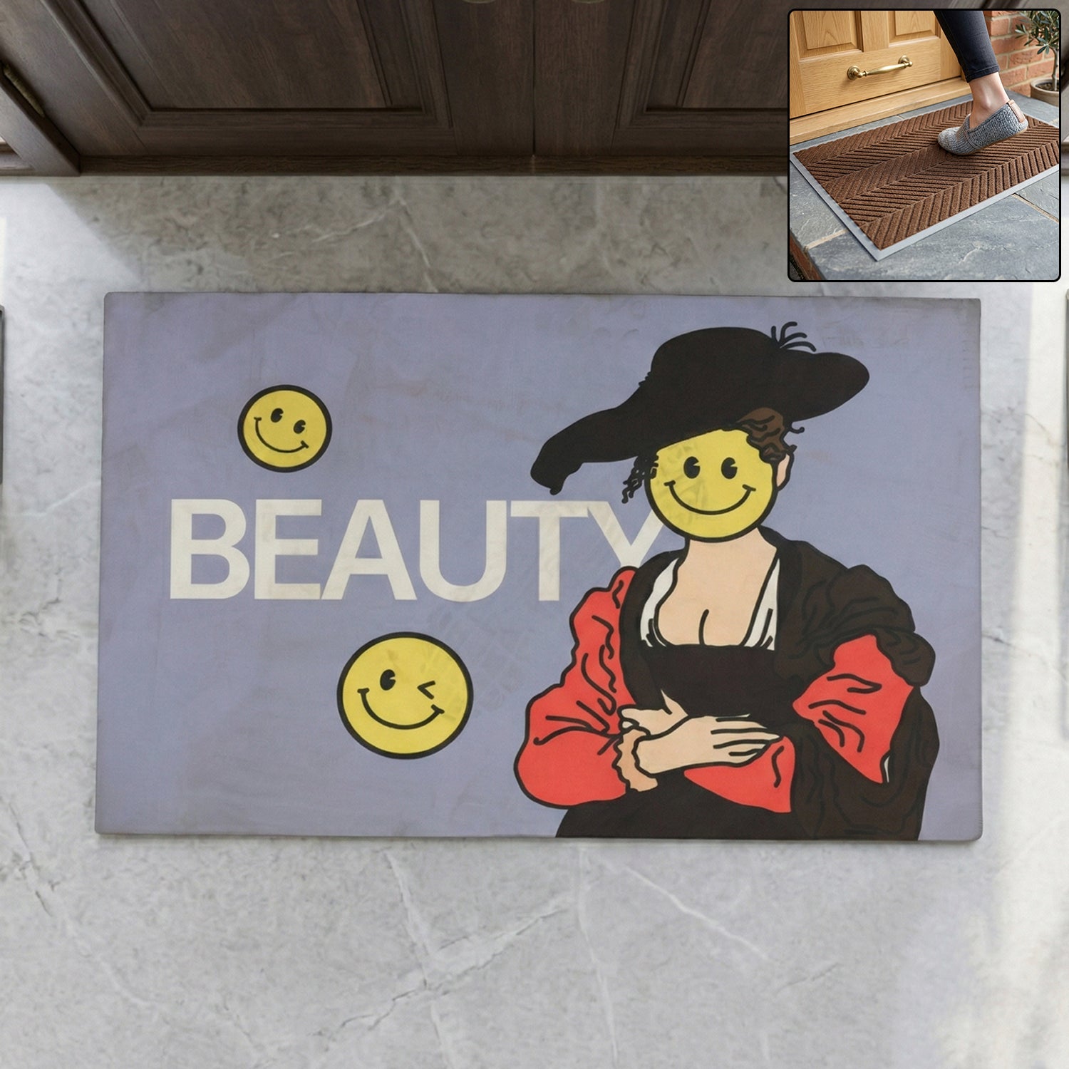 Stylish anti slip door mat with mix design ideal for indoor and outdoor use