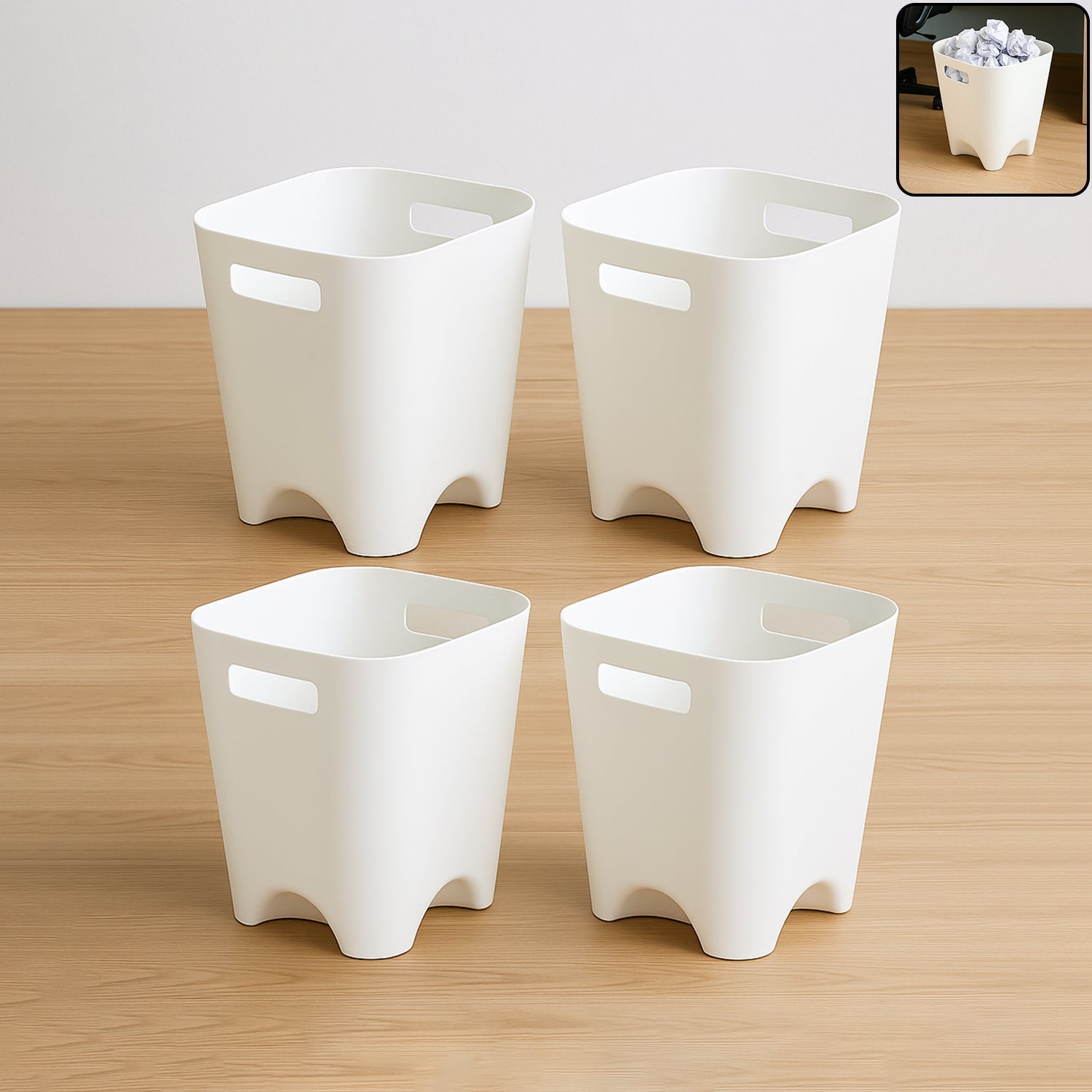 Compact plastic dustbin set in a modern square design, suitable for any room.