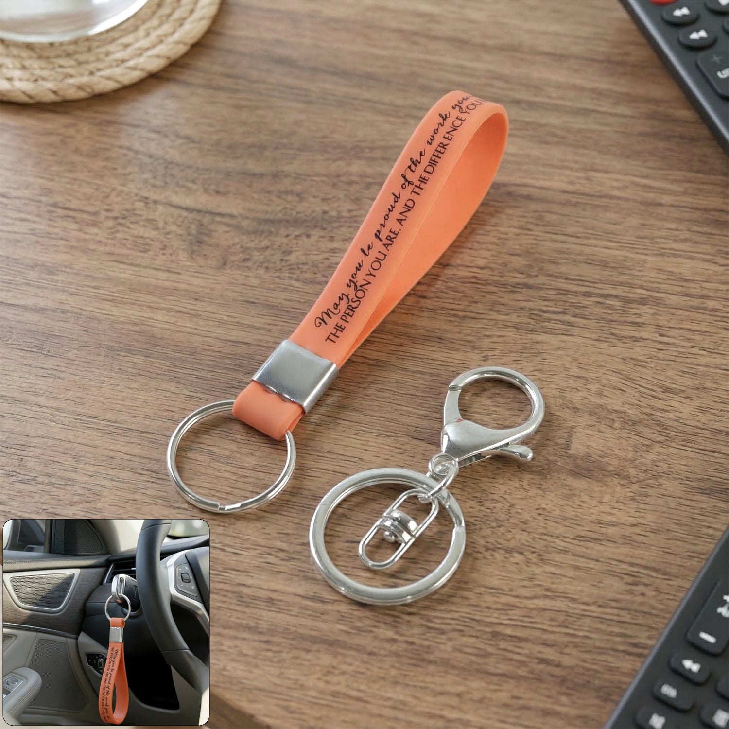 Silicone Wrist Strap Keychain With Metal Key Ring Hook (2 Pc)