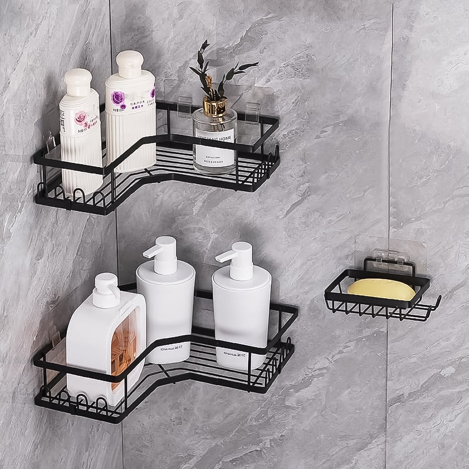 Iron Coating Self-adhesive Corner Shelf Organizer (2 Pc)