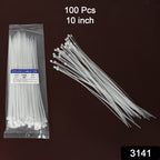 3141 10inch Nylon Self Locking Cable Ties Heavy Duty Strong Zip Wire Tie. Pack Of 100