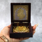 Golden Charan Paduka In Wooden Box  Spiritual Gift  Pooja Accessory