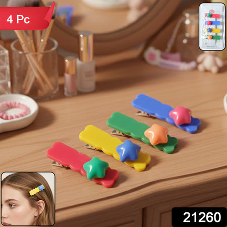 Colorful Star Design Decorative Hair Clip Set (4 Pc)