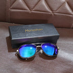 Lifestyle image of polarized aviator sunglasses being worn outdoors