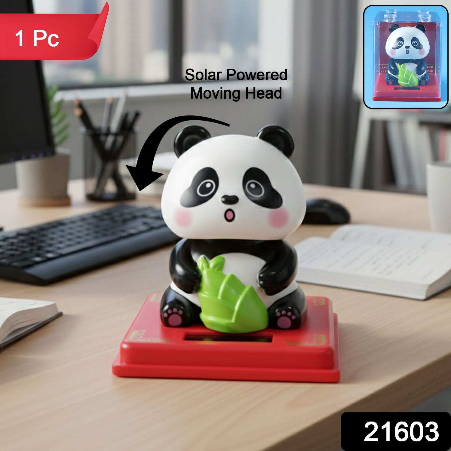Cute solar nodding panda desk decor under light