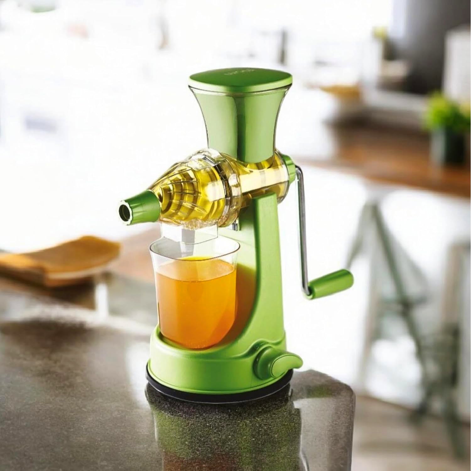 Manual fruit and vegetable juicer with hand crank for fresh juice