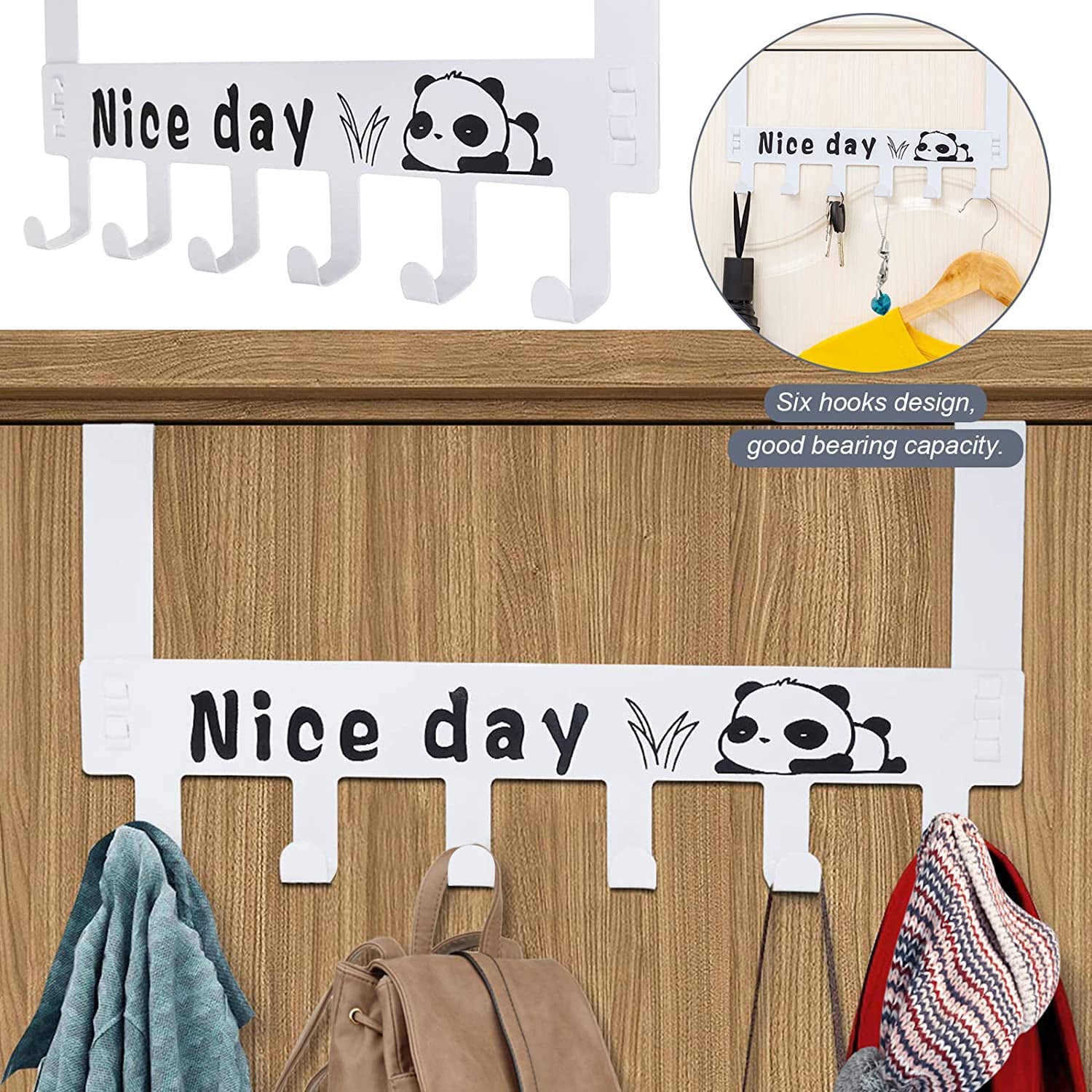 Heavy-duty Carbon Steel Door Hook Hanger Rack (2 Pc  6 Hook  White)