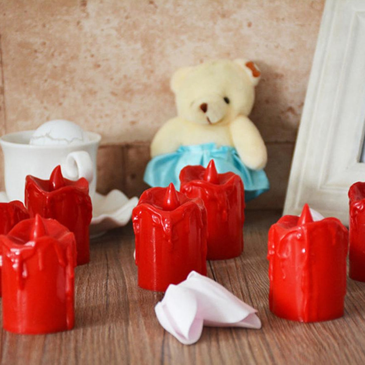 6552 Multicolor Flameless Melted Design Candles For Decoration (Set Of 24pc)