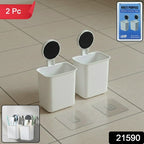 Wall Mounted Plastic Toothbrush Holder With Adhesive Installation (2 Pc)