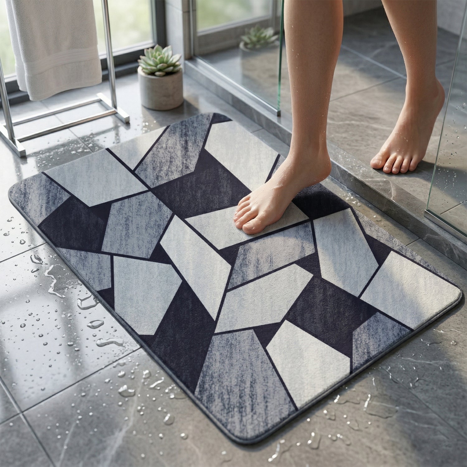 Geometric Anti Slip Door Floor Mat (1 Pc 90x60 Cm)
