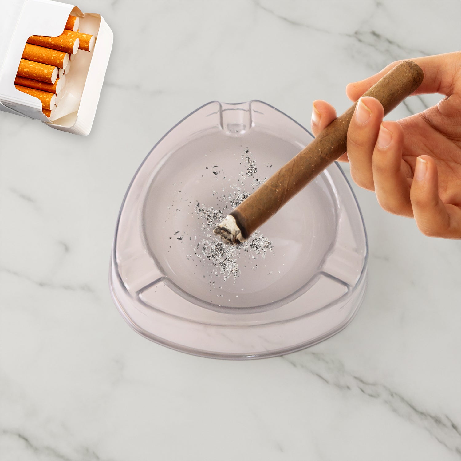 Oblivion Transparent White Ashtray With Cigarette Holder Grooves  Modern Smoke Disposal Tray (1 Pc)