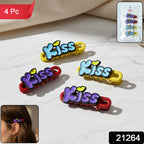 Decorative Kiss Text Hair Clip Set (4 Pc)