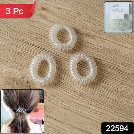Transparent Spiral Coil Hair Band With Case 3 Pc Set