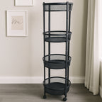 4-layer Round Metal Mesh Storage Organizer Rack With Wheels (1 Pc)