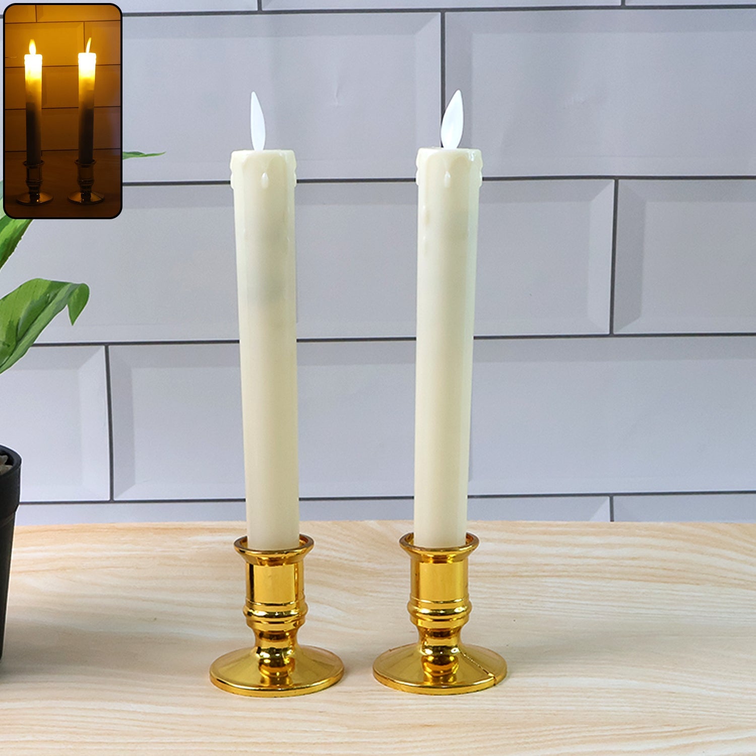 Elegant LED taper candles set for Diwali and pooja decoration with safe flameless light