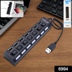 6994 Usb Splitter Multi Port Usb 2.0 Hub 7 Port With Independent Onoff Switch And Led Indicators Usb A Port Data Hub Suitable For Pc Computer Keyboard Laptop Mobile Hdd Flash Drive Camera Etc