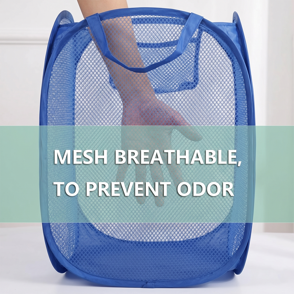 Pop Up Mesh Laundry Basket Lightweight Clothes Hamper (1 Pc34x34x58cm)
