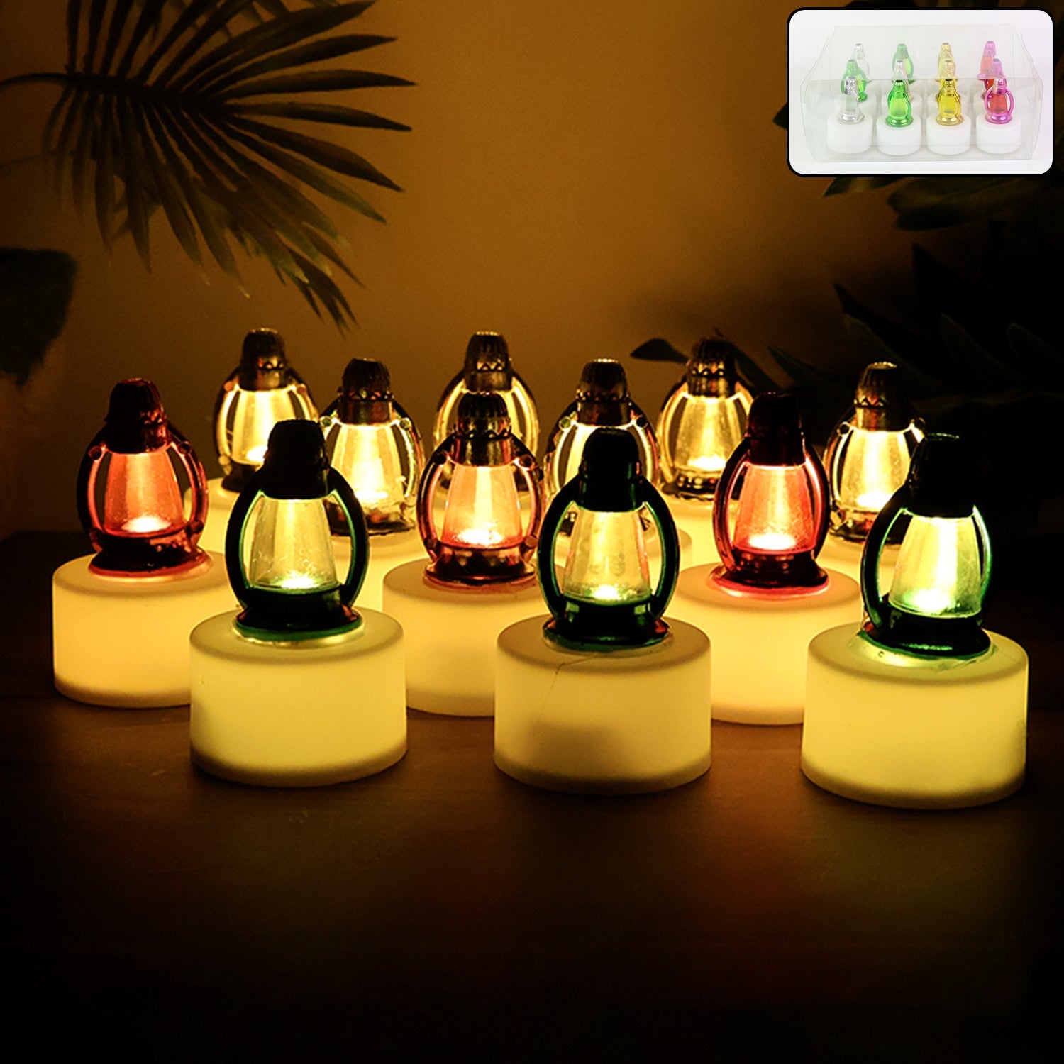 Set of 12 LED decorative candle lamps with multicolor glow
