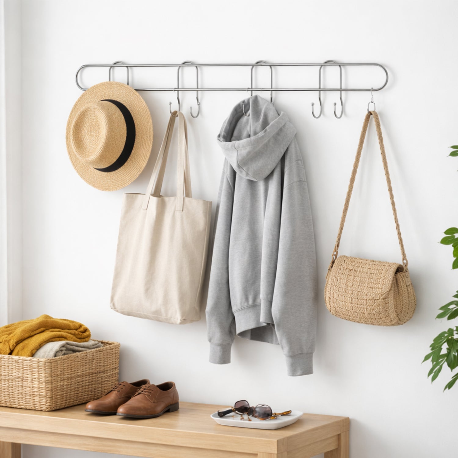 Heavy Duty Stainless Steel Wall Mounted Hook Rack (1 Pc)