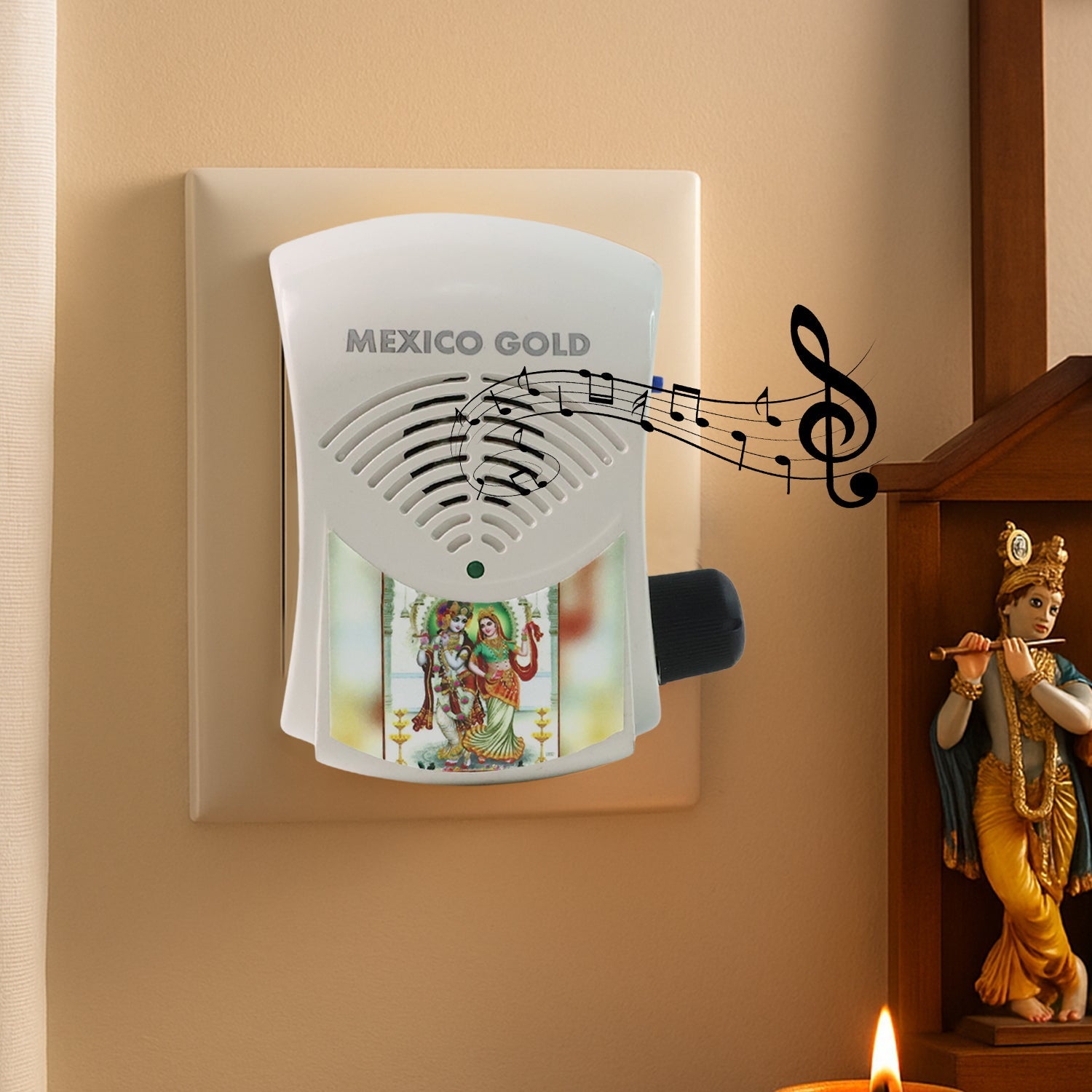 Side angle of electric mantra bell with automatic chanting feature