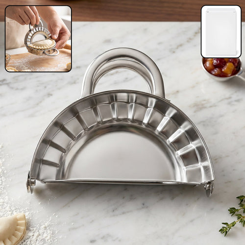 Stainless steel dumpling mould and gujiya maker tool in use