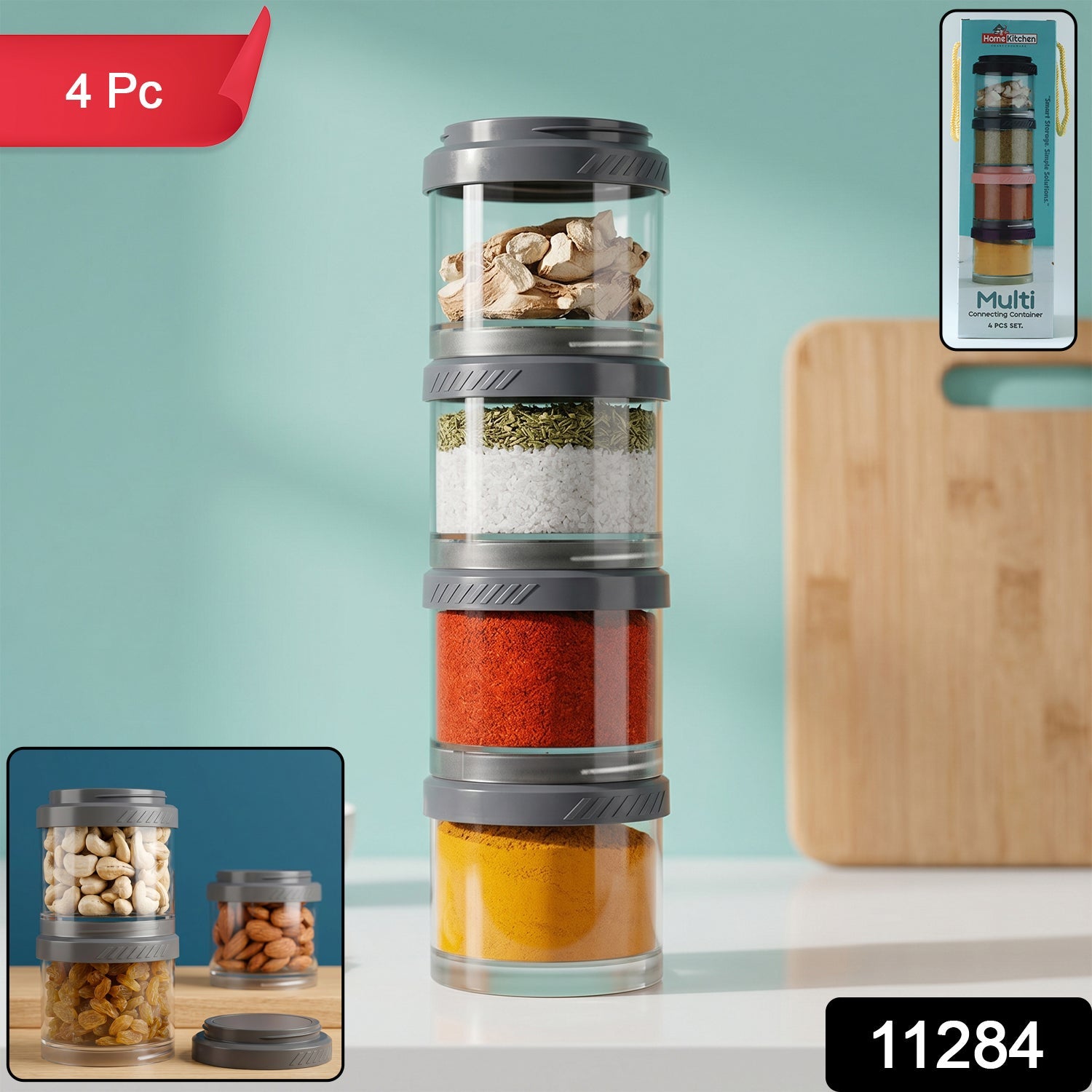 Modular transparent food storage containers for kitchen supplies