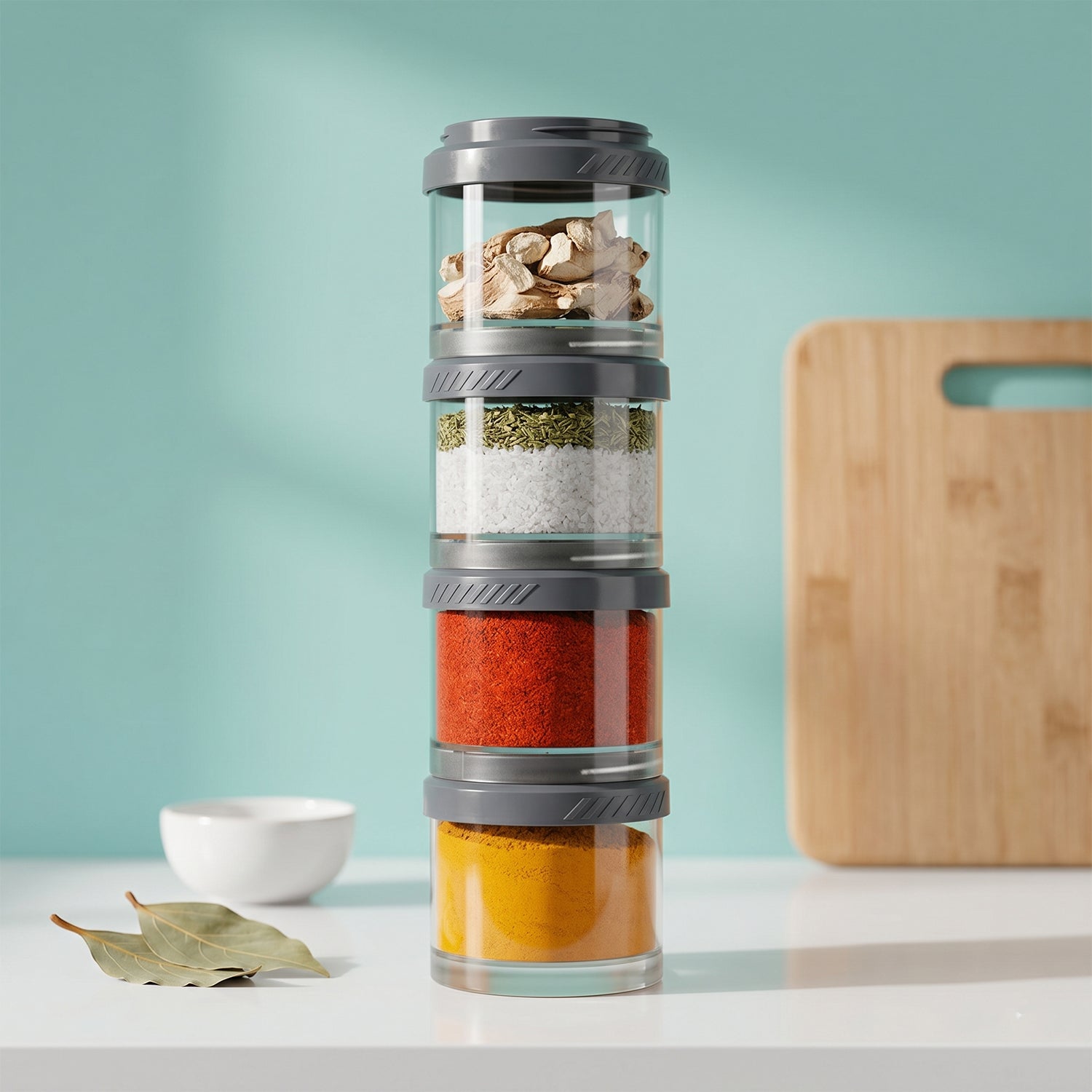 Durable plastic stackable containers for dry foods and snacks