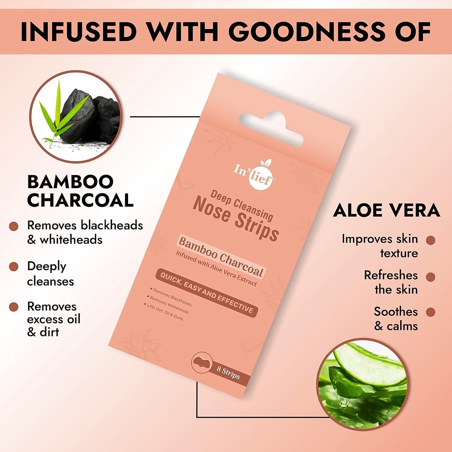 Deep cleansing Bamboo Charcoal nose strip pack with 8 strips