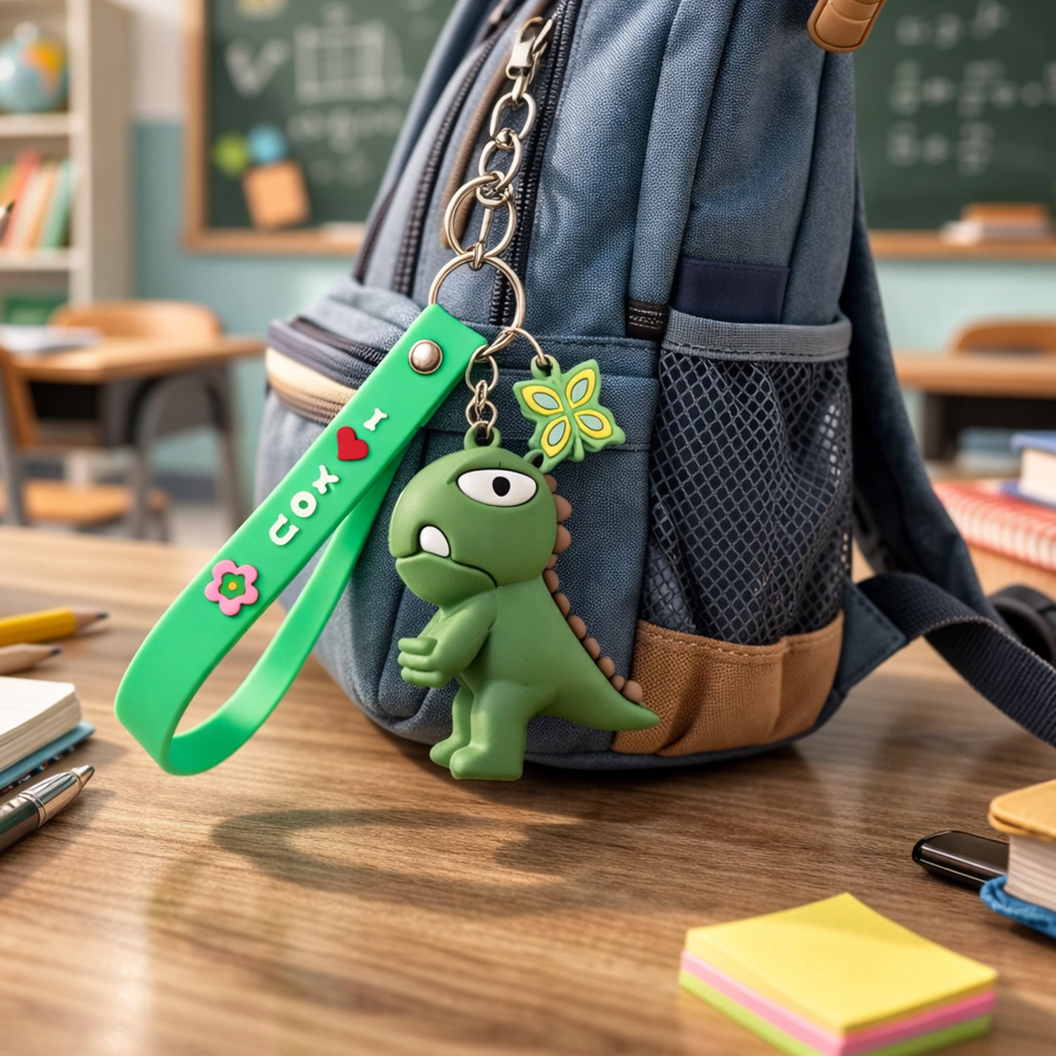 Cute Dinosaur Cartoon Keychain With Silicone Strap (1 Pc)