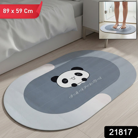 Anti-slip Cartoon Panda Printed Bathroom Floor Mat (1 Pc 89 X 59 Cm)